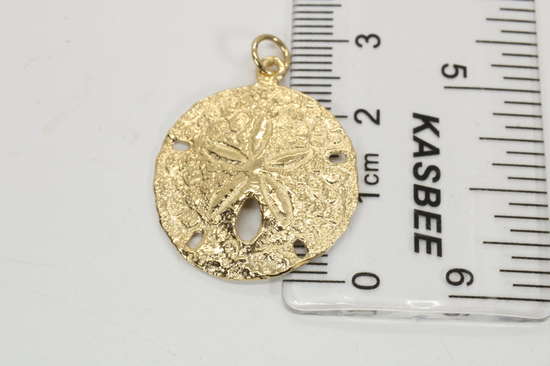 Large Real Gold Sand Dollar Necklace made in solid 14kt gold