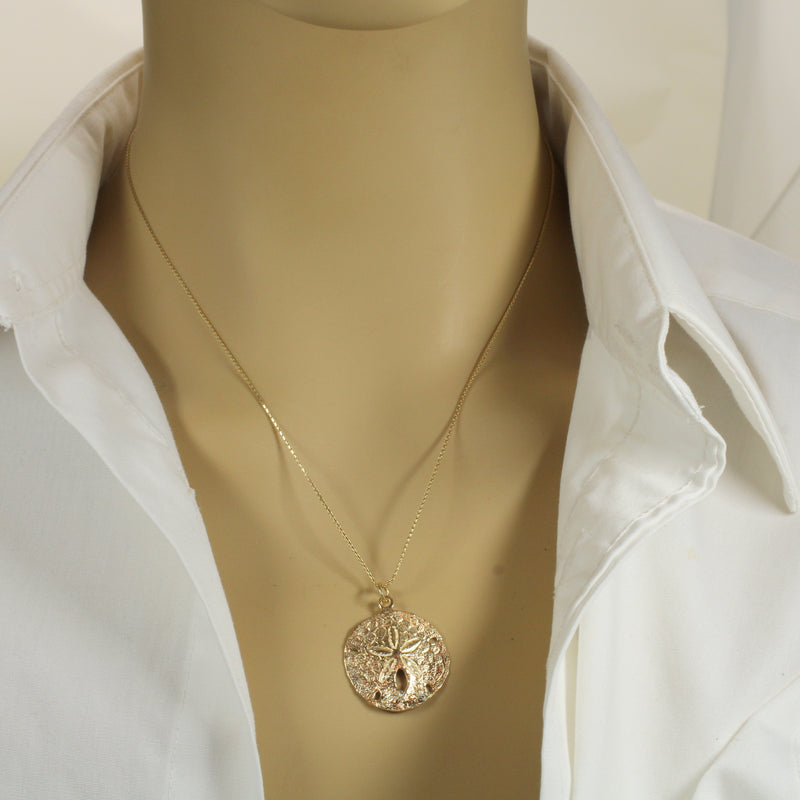 Large Real Gold Sand Dollar Necklace made in solid 14kt gold