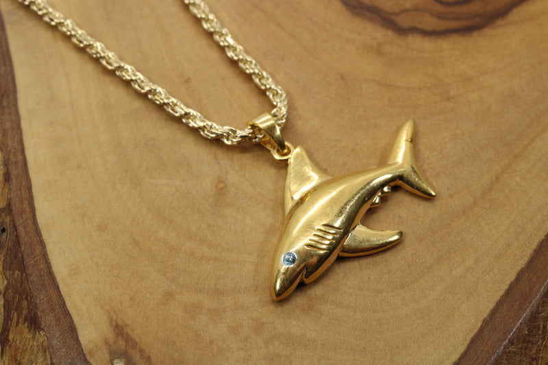 Gold Mako Shark Necklace for him or her made in 14kt gold vermeil