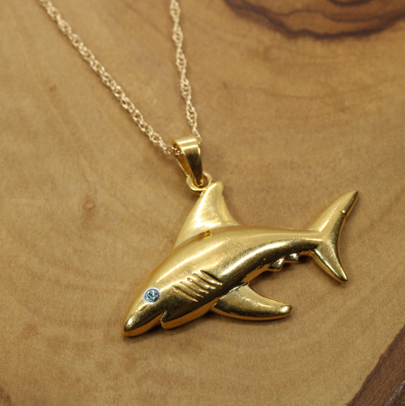 Gold Mako Shark Necklace for him or her made in 14kt gold vermeil