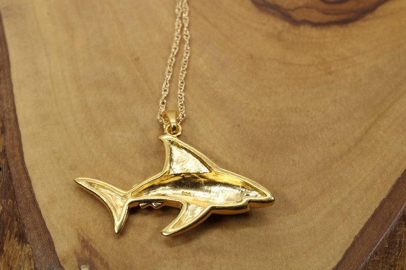 Gold Mako Shark Necklace for him or her made in 14kt gold vermeil
