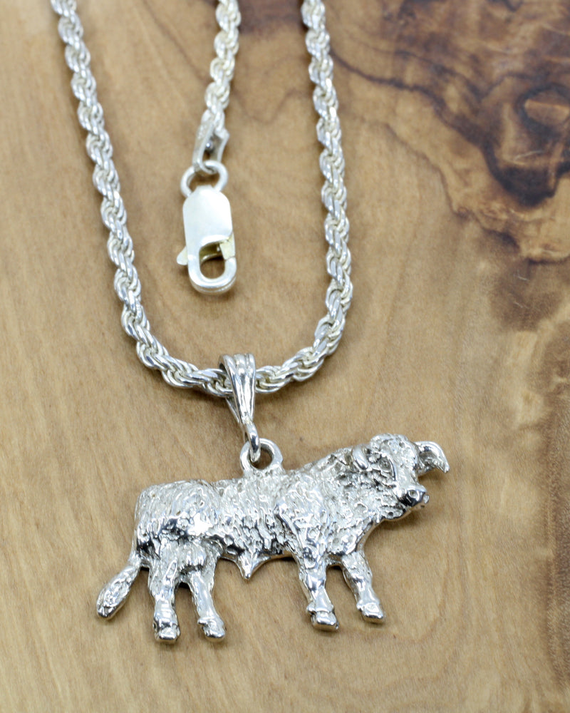 Large Prize Hereford or Charolais Bull Necklace in 925 Sterling Silver