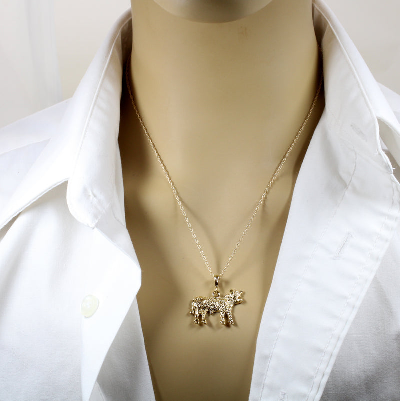 Large Show Hereford Steer Necklace in 14kt Gold Vermeil for Him or Her