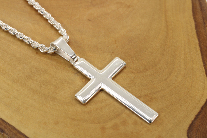 Large Silver Cross Necklace for him or her made in 925 Sterling Silver