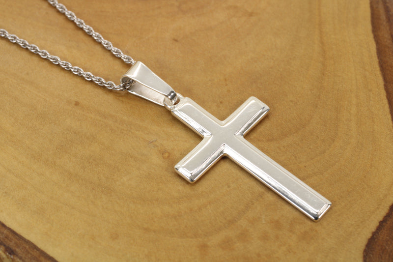Large Silver Cross Necklace for him or her made in 925 Sterling Silver