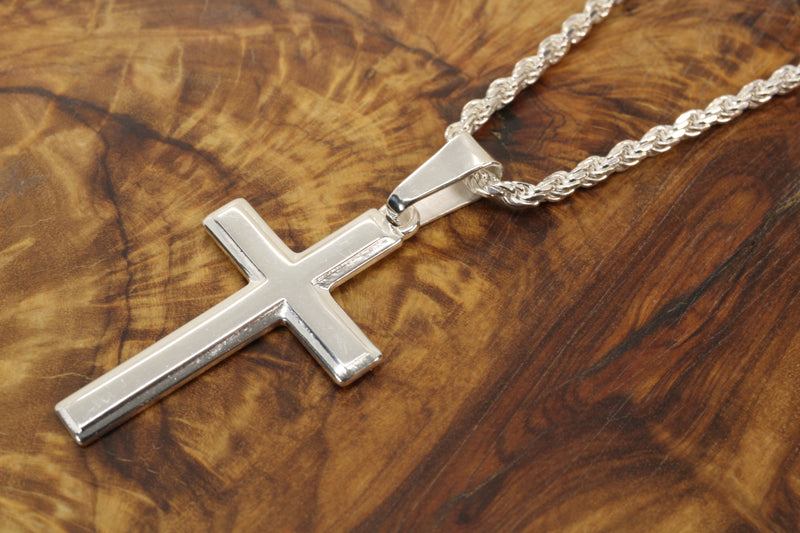 Large Silver Cross Necklace for him or her made in 925 Sterling Silver