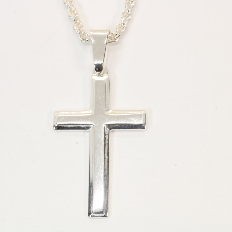 Large Silver Cross Necklace for him or her made in 925 Sterling Silver