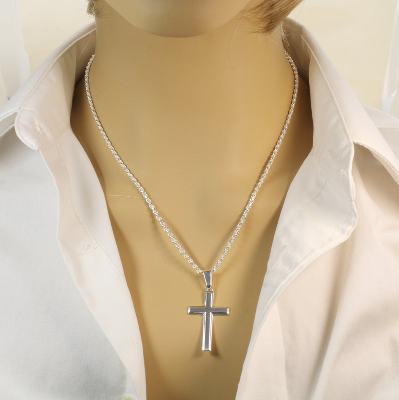 Large Silver Cross Necklace for him or her made in 925 Sterling Silver