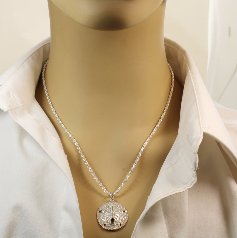 Large Sand Dollar Necklace made in 925 Sterling Silver for him or her