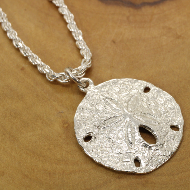 Large Sand Dollar Necklace made in 925 Sterling Silver for him or her