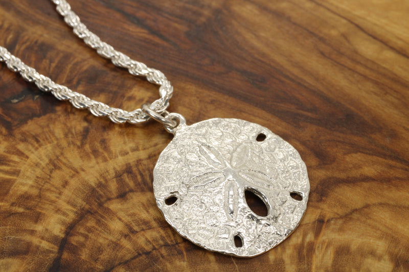 Large Sand Dollar Necklace made in 925 Sterling Silver for him or her