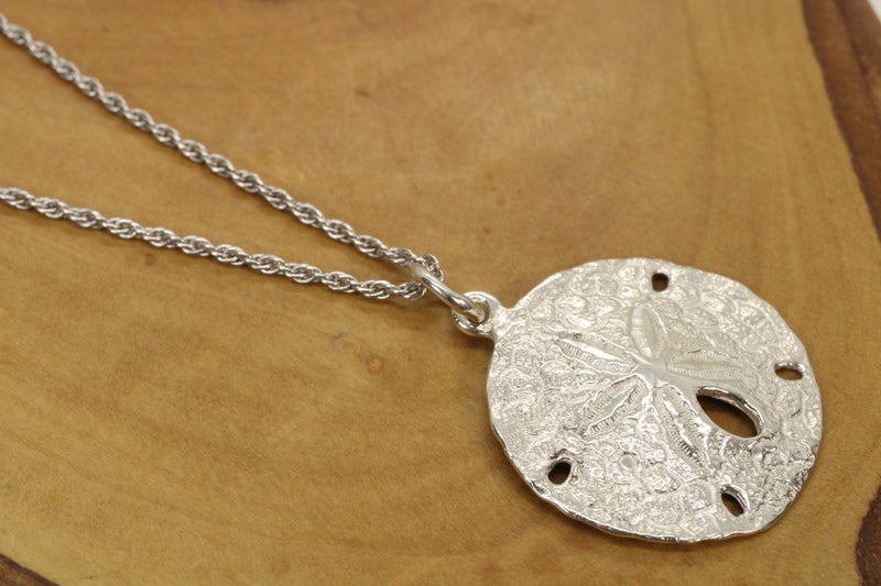 Large Sand Dollar Necklace made in 925 Sterling Silver for him or her