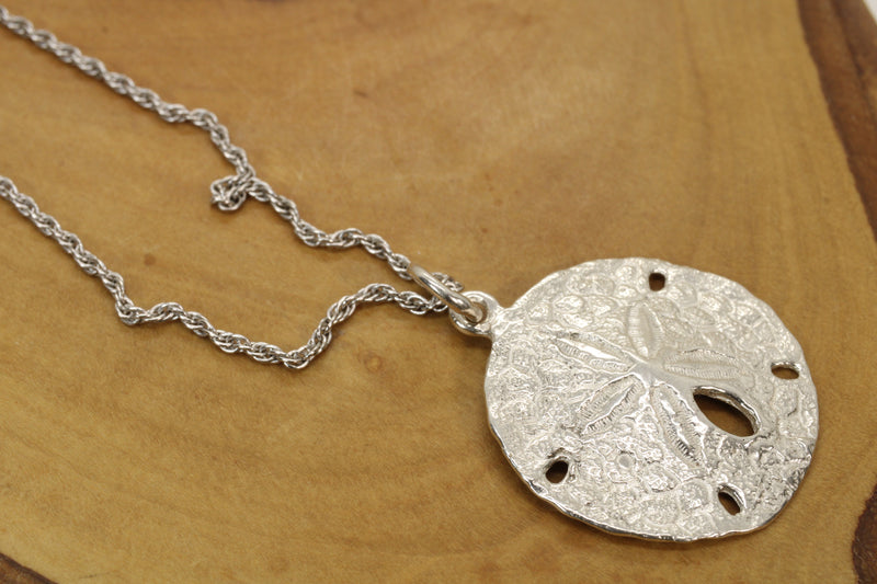 Large Sand Dollar Necklace made in 925 Sterling Silver for him or her