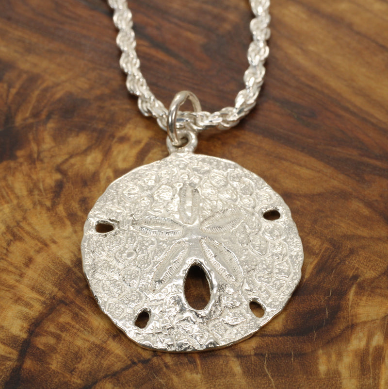 Large Sand Dollar Necklace made in 925 Sterling Silver for him or her