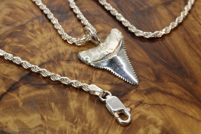 Silver Shark Tooth Necklace with large loop made in 925 Sterling Silver