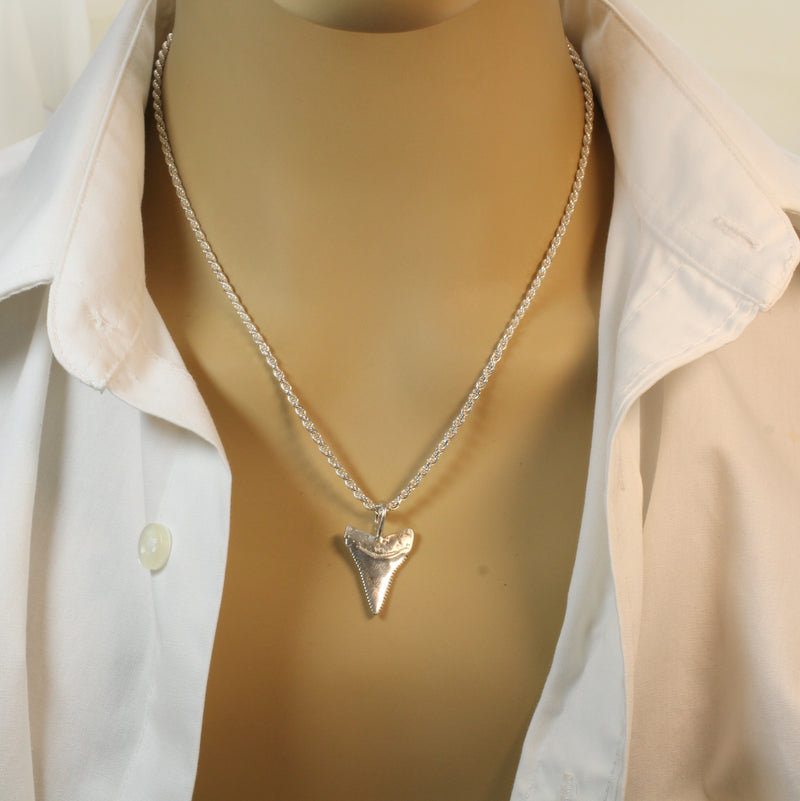 Silver Shark Tooth Necklace with large loop made in 925 Sterling Silver