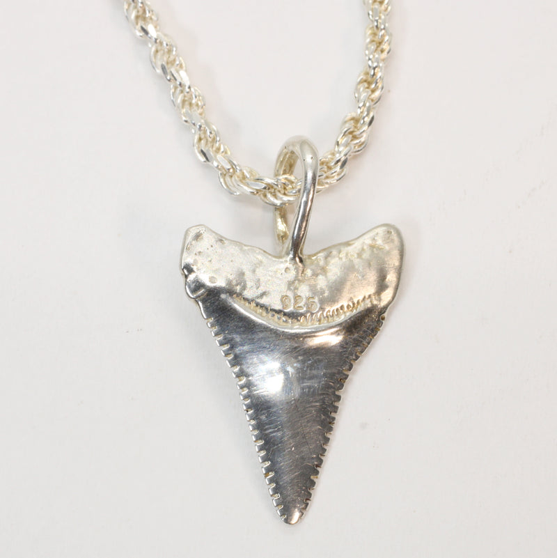 Silver Shark Tooth Necklace with large loop made in 925 Sterling Silver