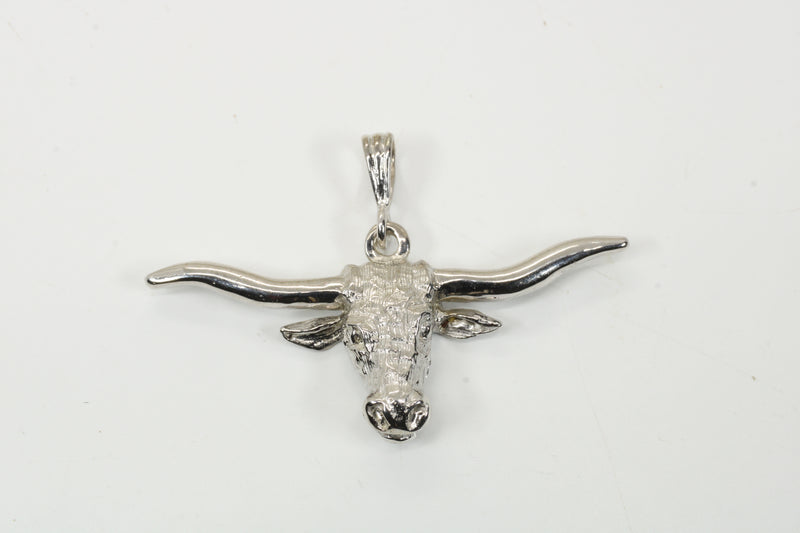White Gold Longhorn Head Necklace made in solid 14kt white gold