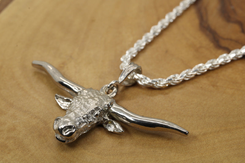 White Gold Longhorn Head Necklace made in solid 14kt white gold