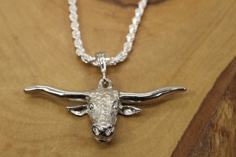White Gold Longhorn Head Necklace made in solid 14kt white gold