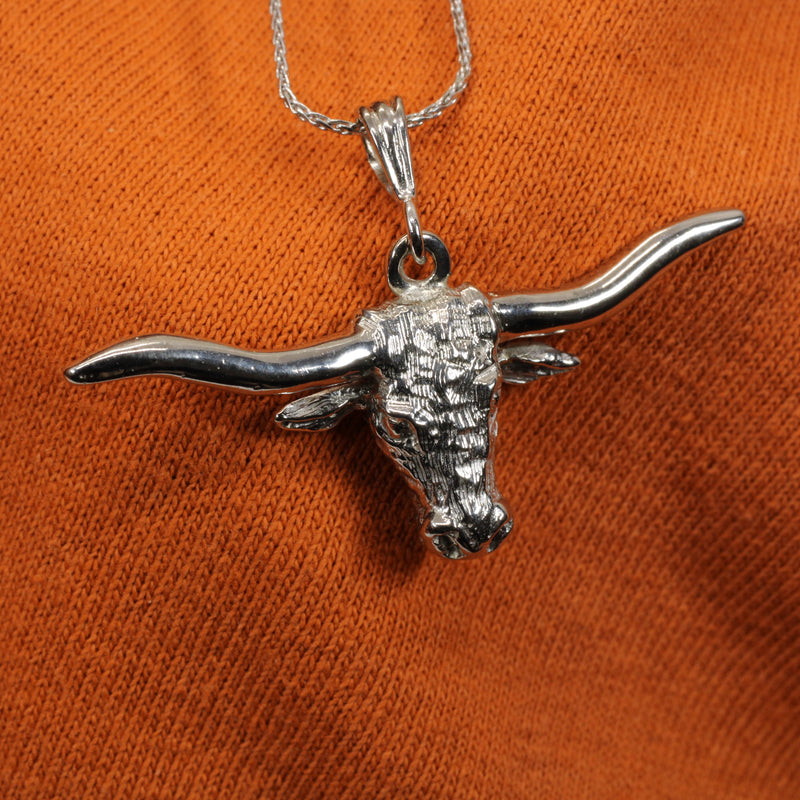 White Gold Longhorn Head Necklace made in solid 14kt white gold