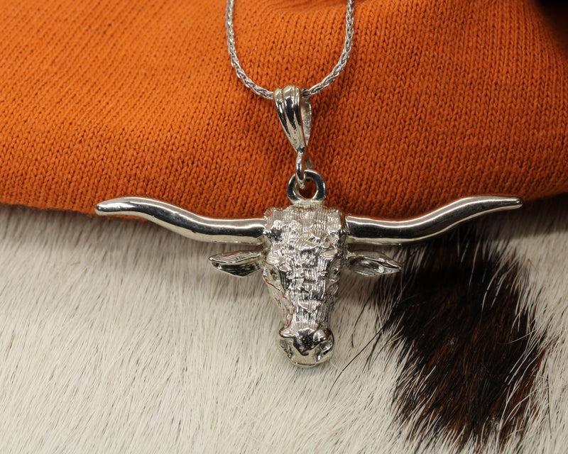 White Gold Longhorn Head Necklace made in solid 14kt white gold
