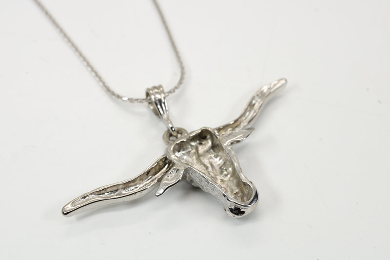 White Gold Longhorn Head Necklace made in solid 14kt white gold