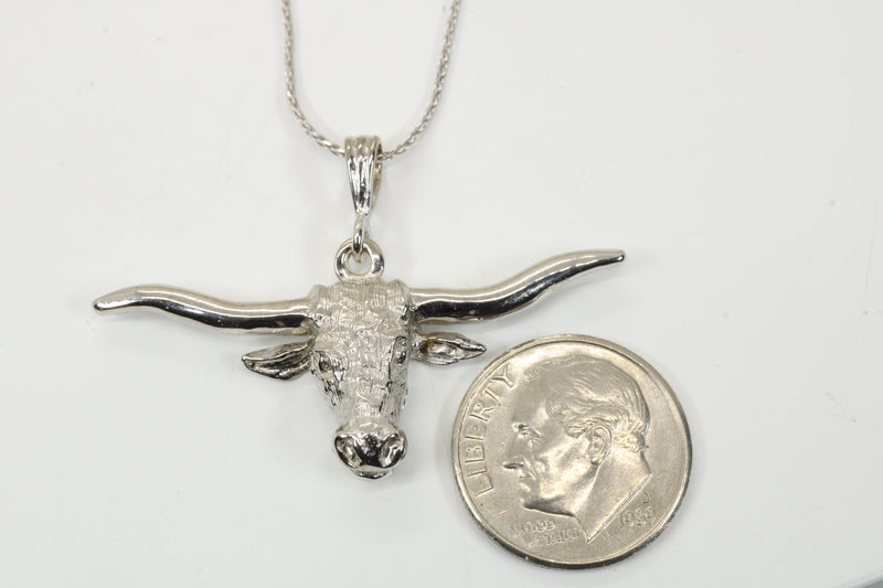 White Gold Longhorn Head Necklace made in solid 14kt white gold