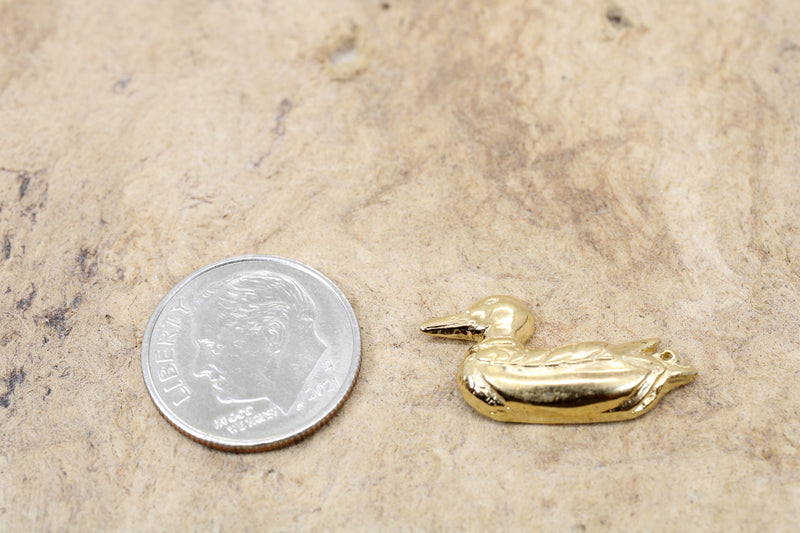 Gold Mallard Duck Tie Tack for him or pin for her made in 14kt gold vermeil