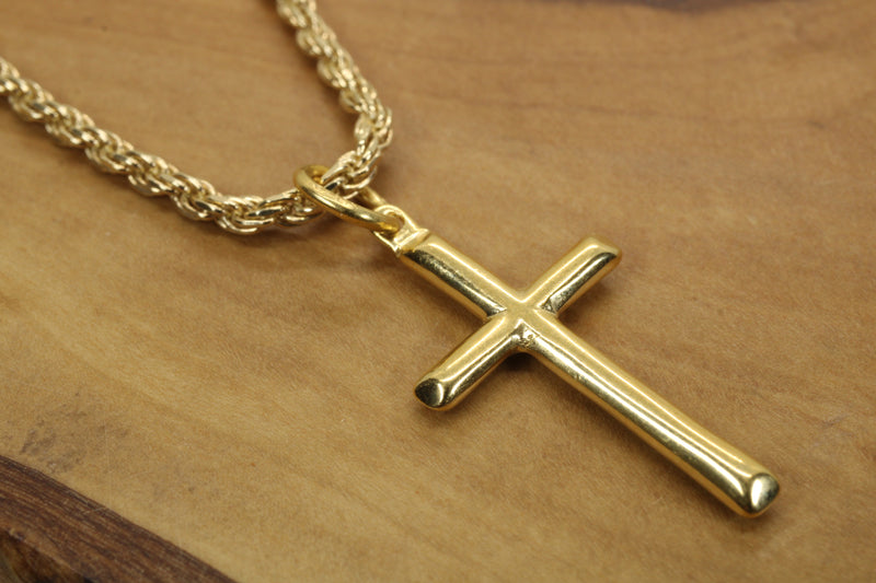 Medium Gold Cross Necklace for him or her made in 14kt gold vermeil, CR 202