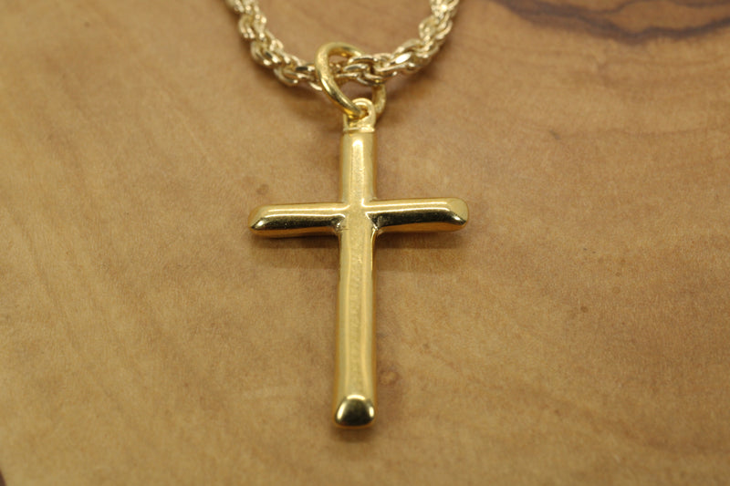 Medium Gold Cross Necklace for him or her made in 14kt gold vermeil, CR 202