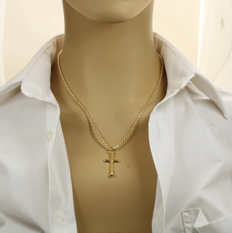 Medium Gold Cross Necklace for him or her made in 14kt gold vermeil, CR 202