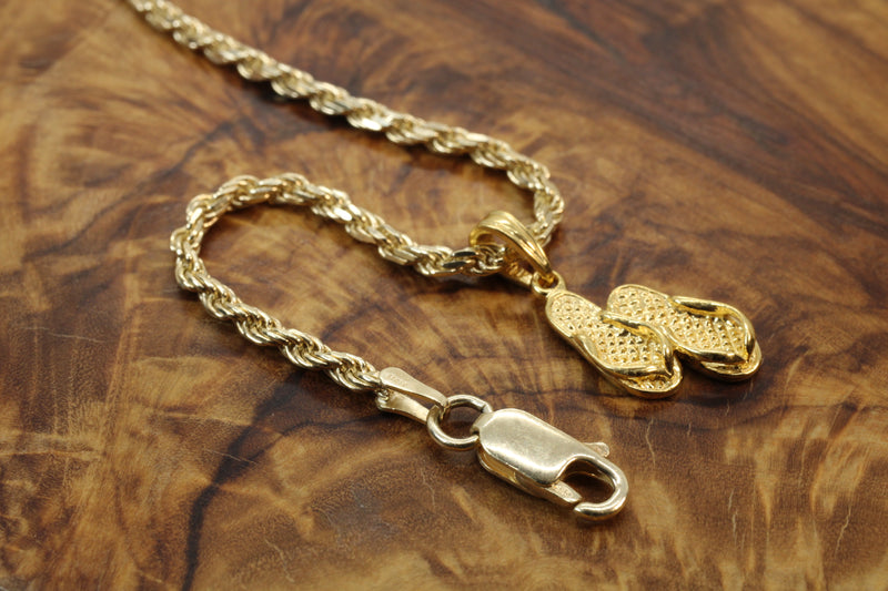 Gold 3-D Pair of Flip Flops Sandals Necklace made in 14kt gold vermeil