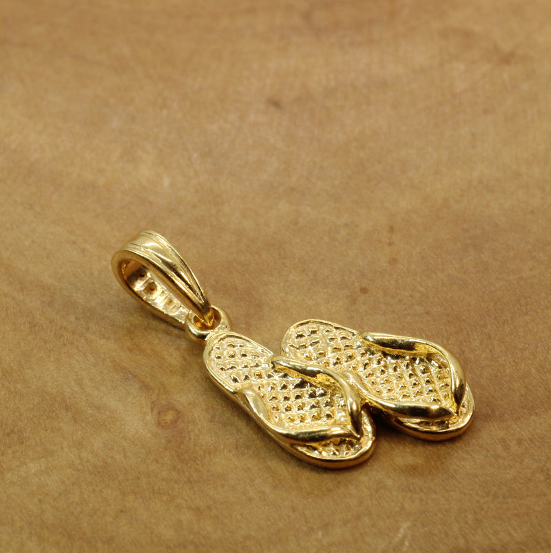 Gold 3-D Pair of Flip Flops Sandals Necklace made in 14kt gold vermeil
