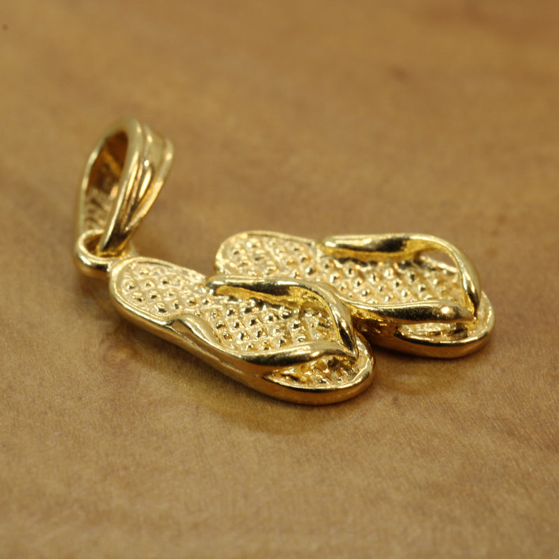Gold 3-D Pair of Flip Flops Sandals Necklace made in 14kt gold vermeil