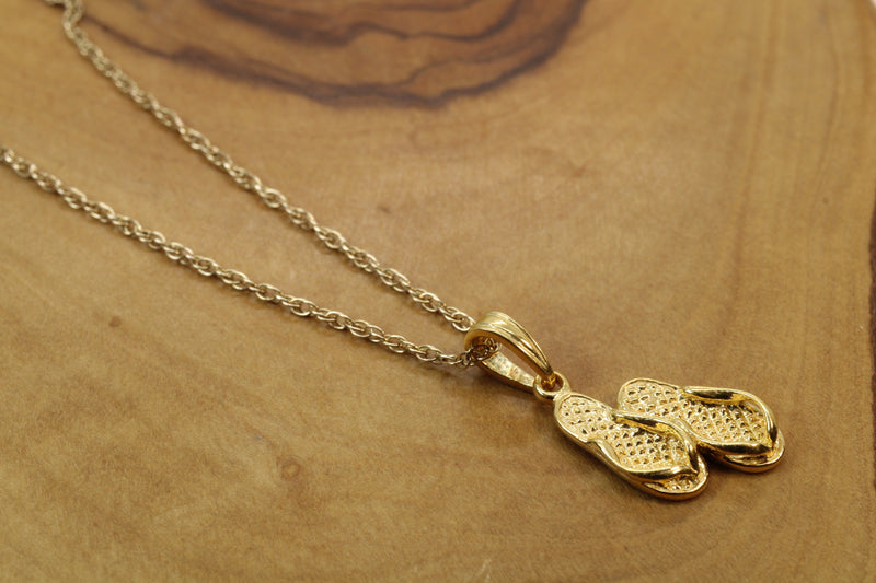 Gold 3-D Pair of Flip Flops Sandals Necklace made in 14kt gold vermeil