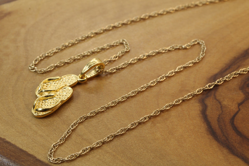 Gold 3-D Pair of Flip Flops Sandals Necklace made in 14kt gold vermeil