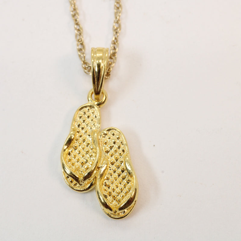 Gold 3-D Pair of Flip Flops Sandals Necklace made in 14kt gold vermeil