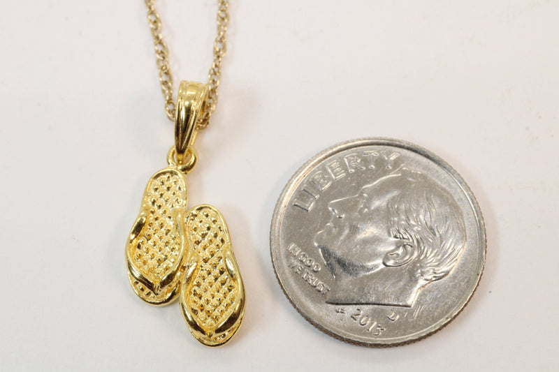 Gold 3-D Pair of Flip Flops Sandals Necklace made in 14kt gold vermeil