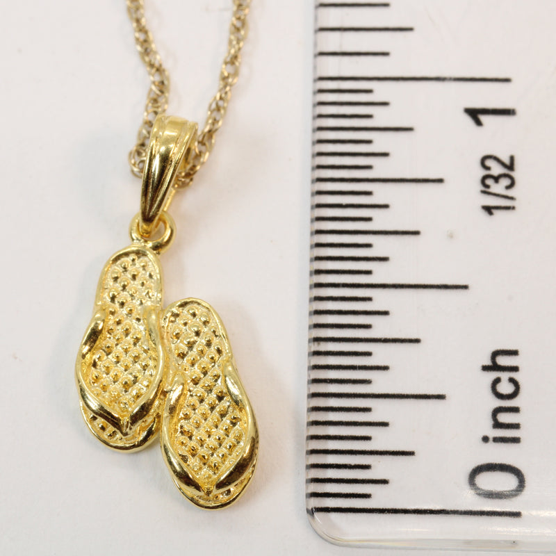 Gold 3-D Pair of Flip Flops Sandals Necklace made in 14kt gold vermeil