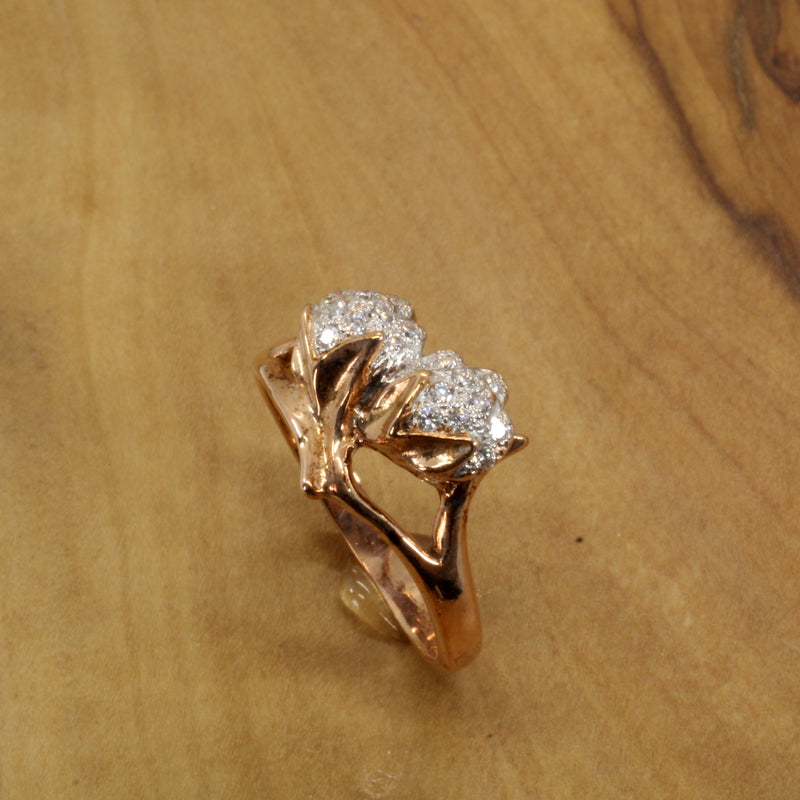 Rose Gold Womans Diamond Cotton Ring with Two Bolls