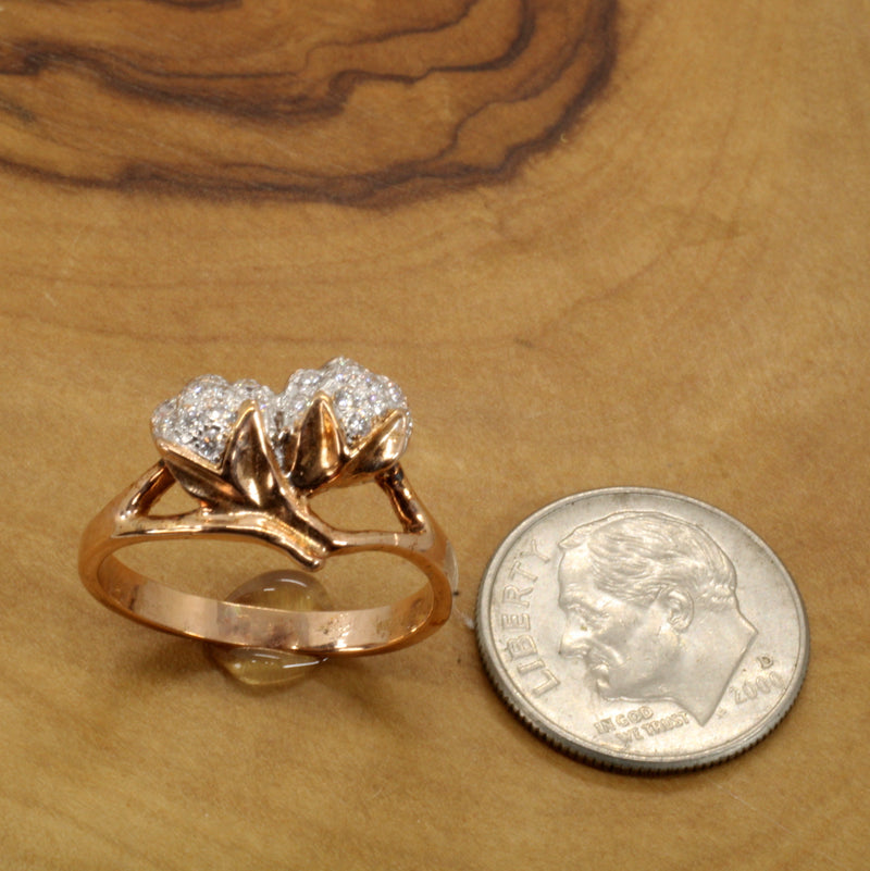 Rose Gold Womans Diamond Cotton Ring with Two Bolls