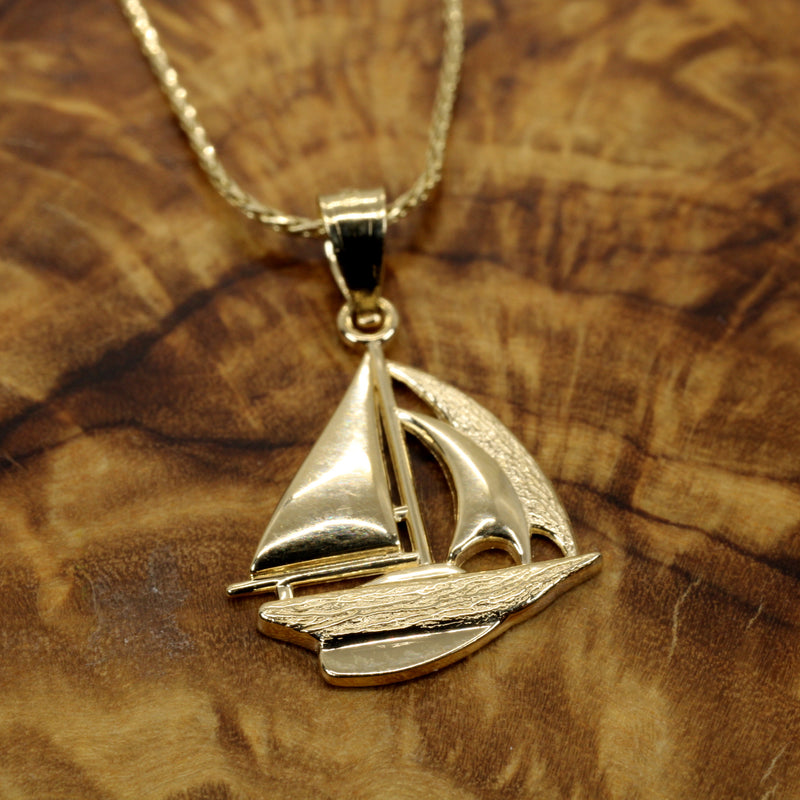 Gold Sailboat Necklace for him or her made in Real 14kt gold