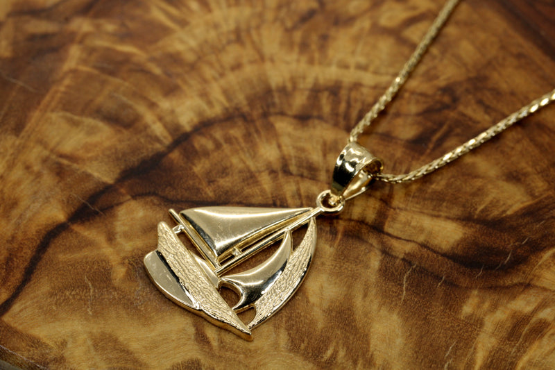 Gold Sailboat Necklace for him or her made in Real 14kt gold