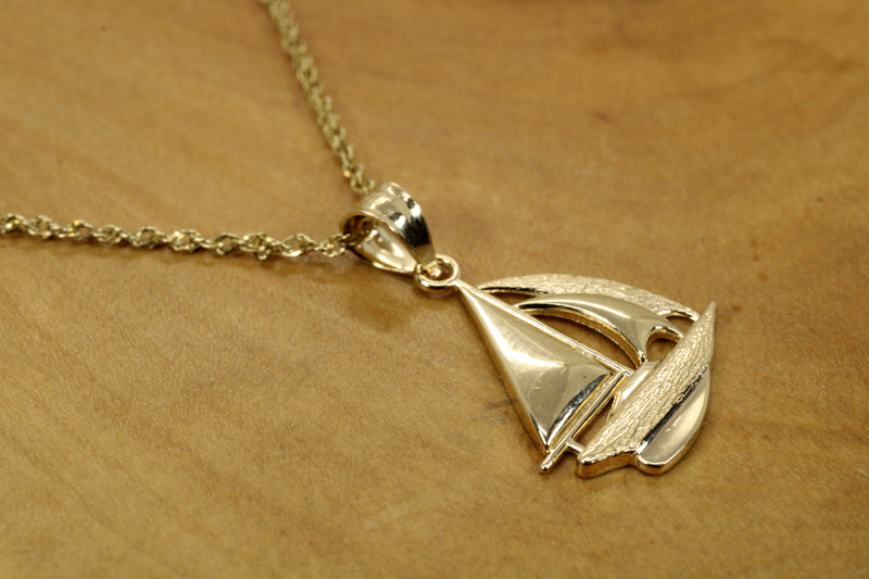 Gold Sailboat Necklace for him or her made in Real 14kt gold