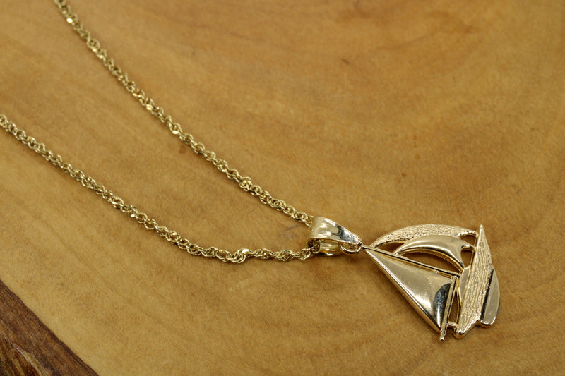 Gold Sailboat Necklace for him or her made in Real 14kt gold
