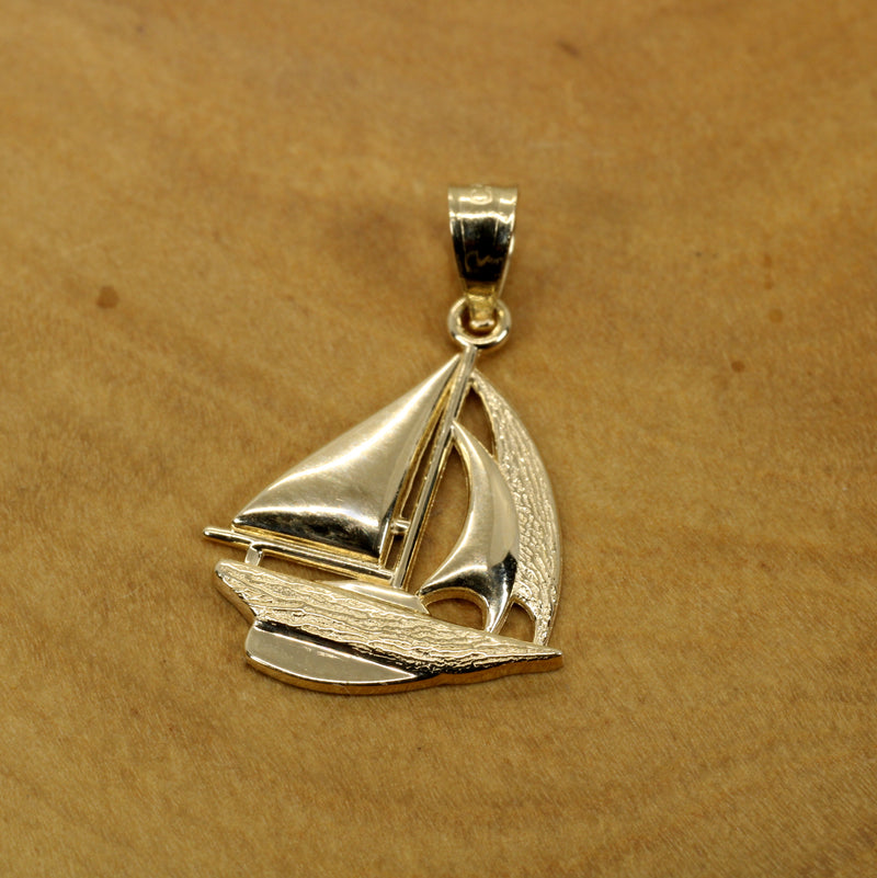 Gold Sailboat Necklace for him or her made in Real 14kt gold