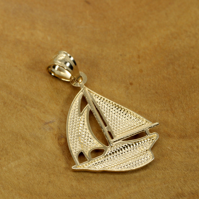 Gold Sailboat Necklace for him or her made in Real 14kt gold