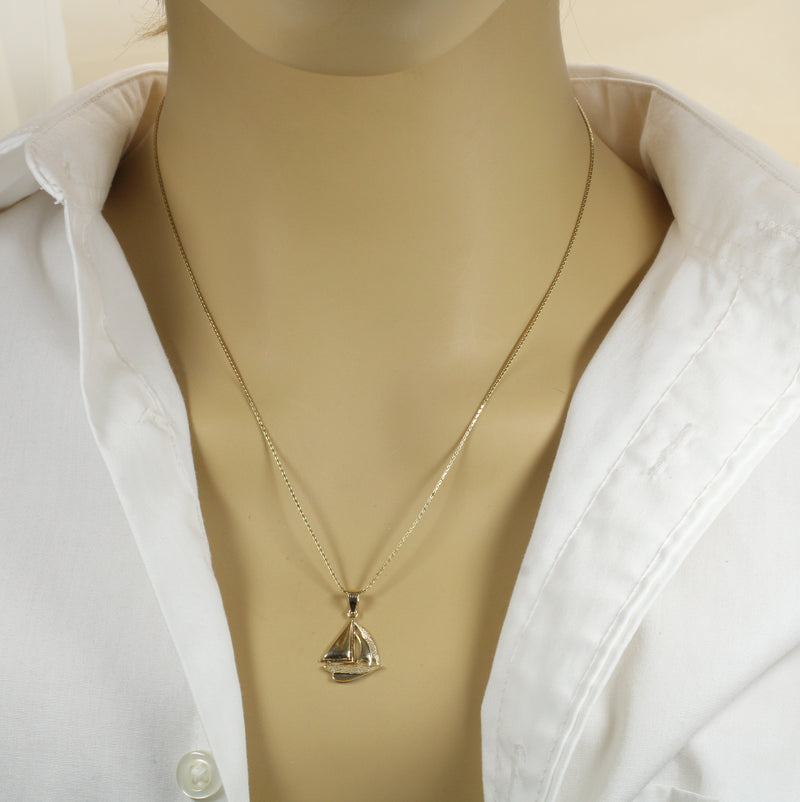 Gold Sailboat Necklace for him or her made in Real 14kt gold