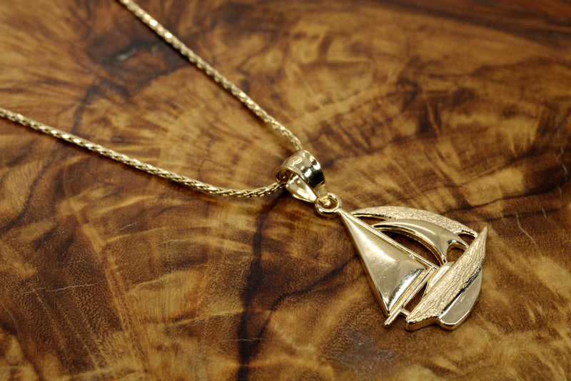 Gold Sailboat Necklace for him or her made in Real 14kt gold